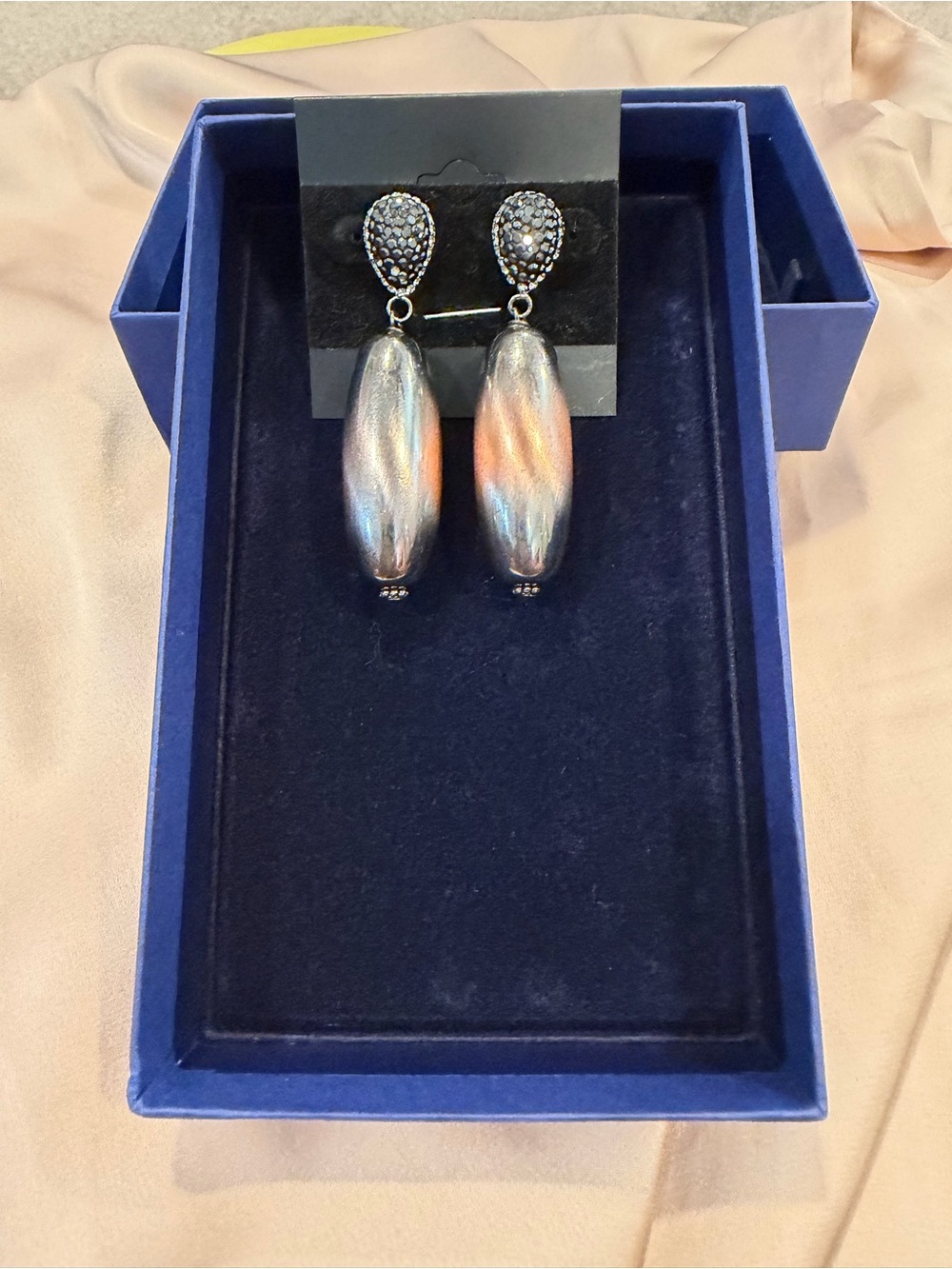 Silver Tone Pavé Statement Drop Post Earrings